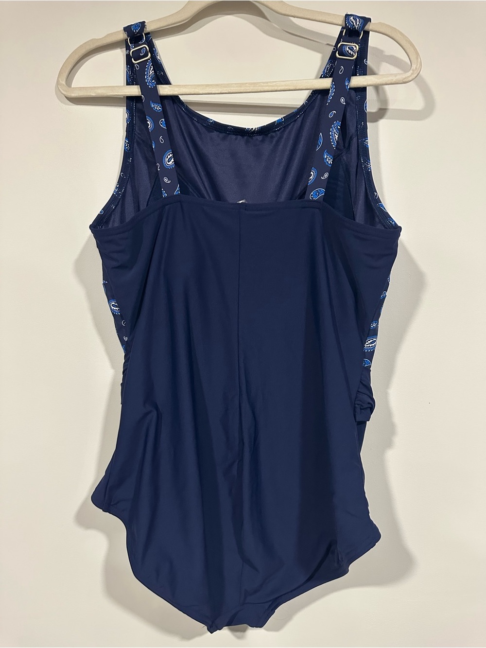 Lands End High Neck Tummy Control Belted One Piece Swimsuit Blue Paisley 18W - Picture 3 of 4